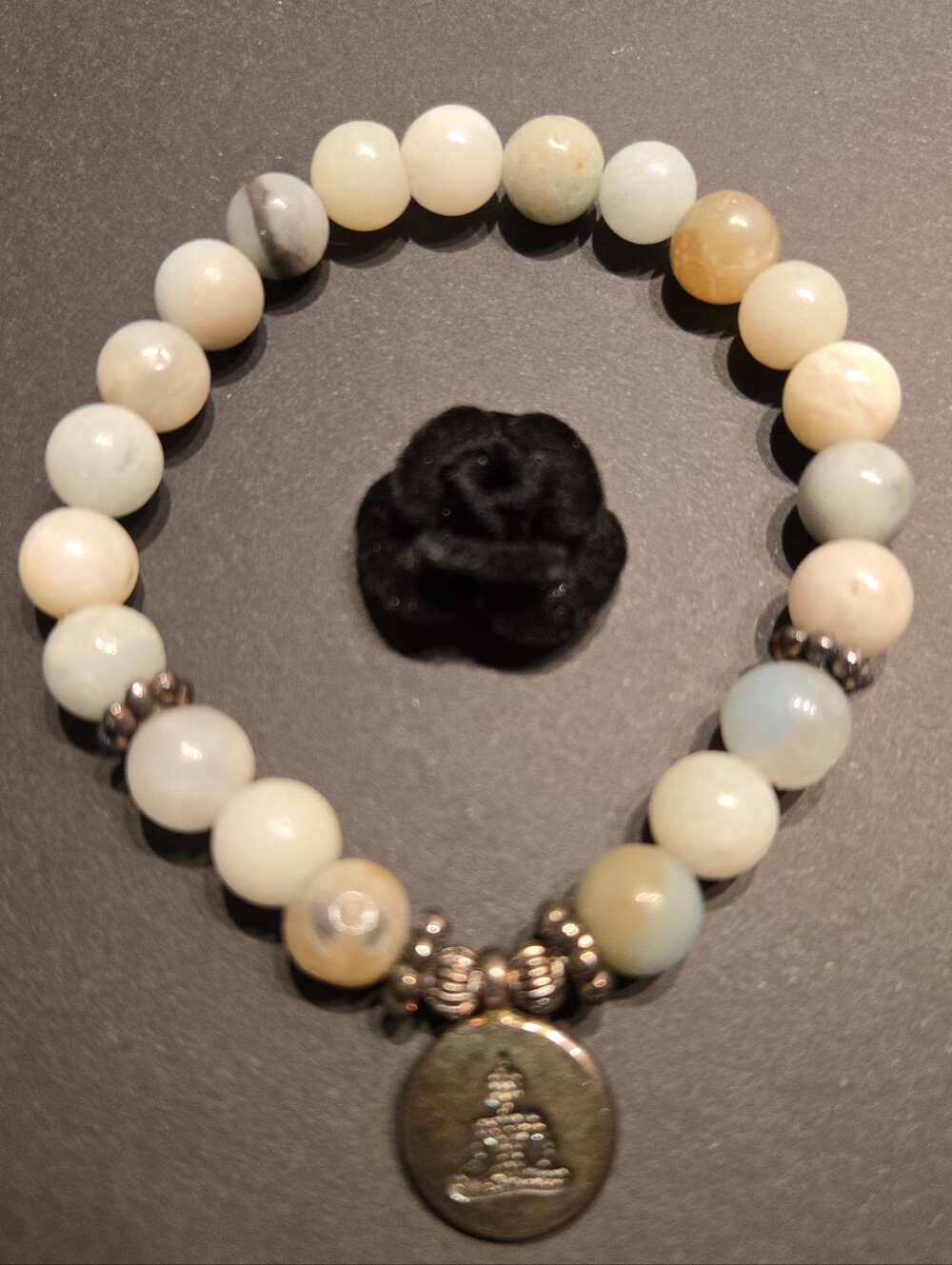 Beaded Amazonite Chakra Bracelet with Buddha Charm - Multi-Color